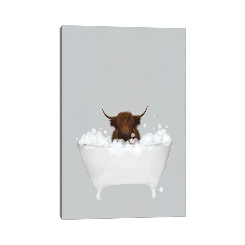 iCanvas "Highland Cow Blue Bath" by Leah Straatsma Canvas Print