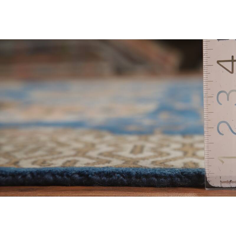 Floral Blue Oushak Indian Area Rug Oriental Handmade Wool Carpet - 8'0" x 9'6"