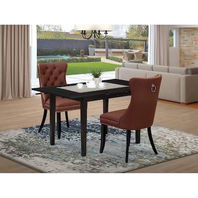 HomeStock 3-Pc Black Finish Rectangular Solid Wood Top with Butterfly Leaf Dining Table Set