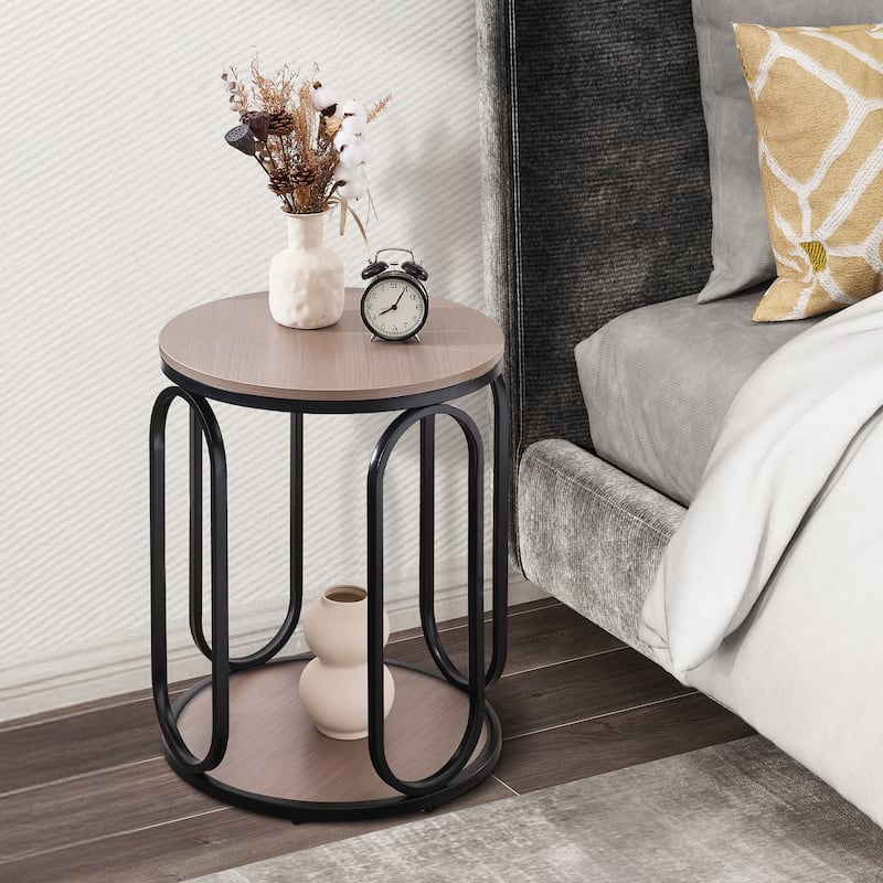 2-Tier Round Side Table, Accent End Table Nightstand - 19.7"Dia Top x 24.4"H
