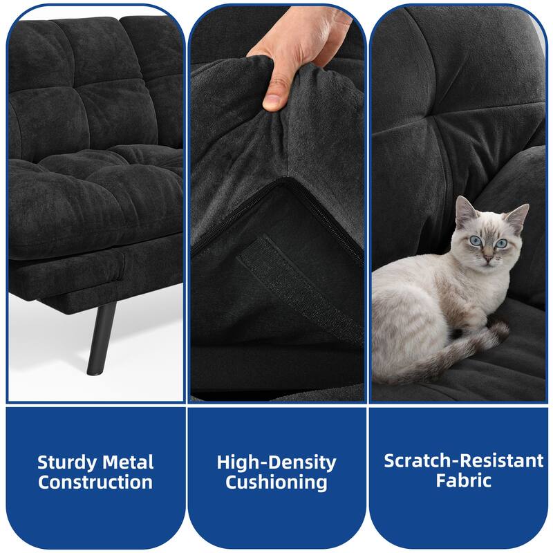 Moasis 70.8" Futon Sofa Bed Convertible Upholstered Couch Sleeper with Reclining Sleeper Split Tufted Back