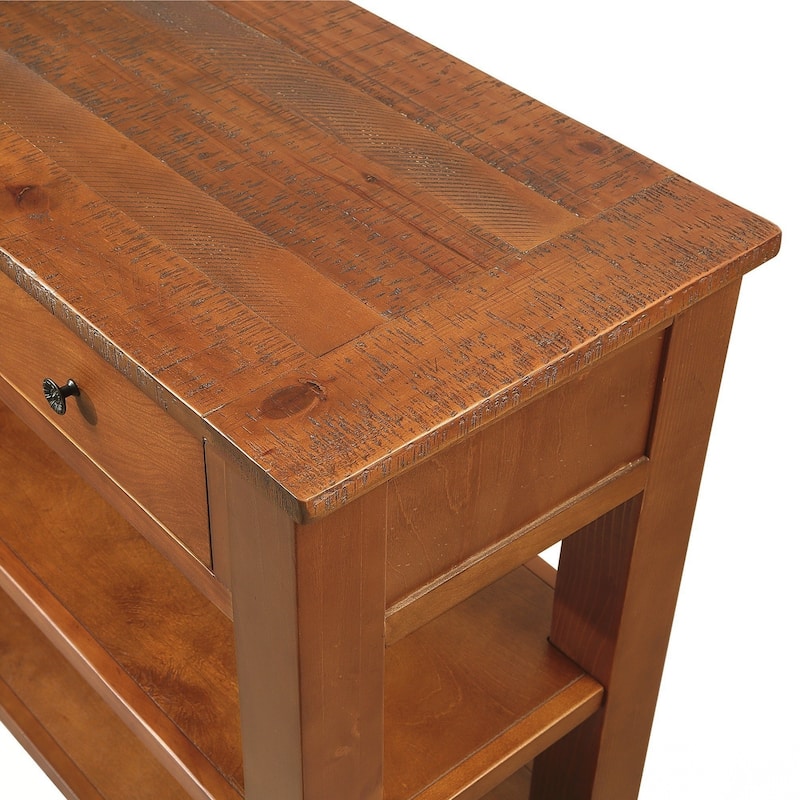 48'' Solid Pine Wood Top Console Table, Modern Entryway Sofa Side Table with 3 Storage Drawers and 2 Shelves