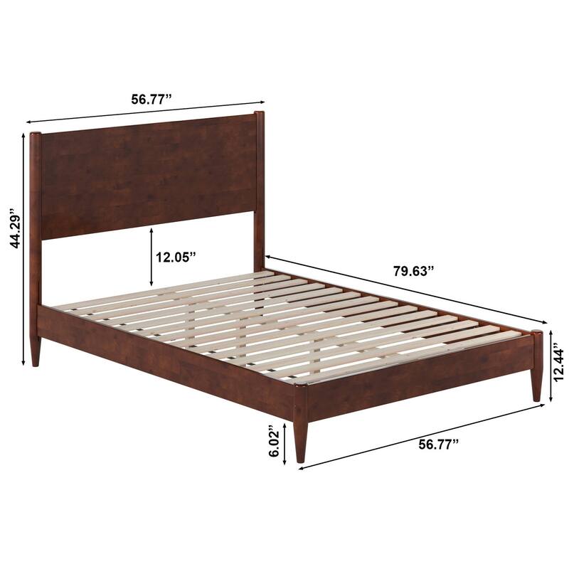 Solid Wood Low Profile Platform Bed - Walnut Finish, Modern Bedroom Furniture