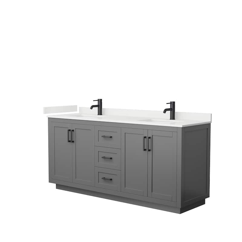 Miranda 72-inch Double Vanity, Quartz Top - Dark Gray, Black Trim, White Quartz Top