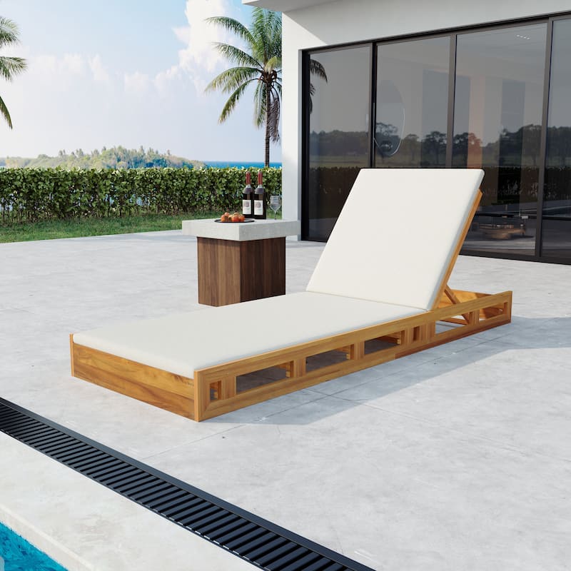 Outdoor Patio Chaise Lounge Chairs Adjustable Backrest Lounge Chairs with Water-repellent Cushions for Poolside Balcony Garden - 2" Cream - 1pc