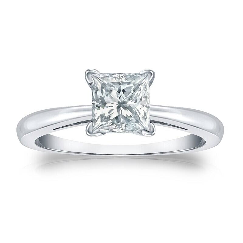 Auriya 3/4ctw Princess-Cut Solitaire Diamond Engagement Ring 14k Gold GIA Certified - 4 - White
