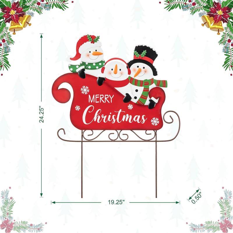 Glitzhome Metal Christmas Snowman Family Nutcracker JOY Yard Stakes Wall Decor