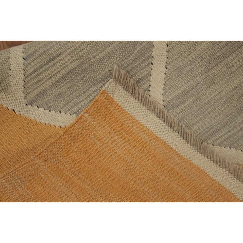 Hand Woven Oriental 100% Wool Carpet Southwestern Modern Greys & Charcoal Kilim Runner Rug - 11' 9'' X 2' 8''