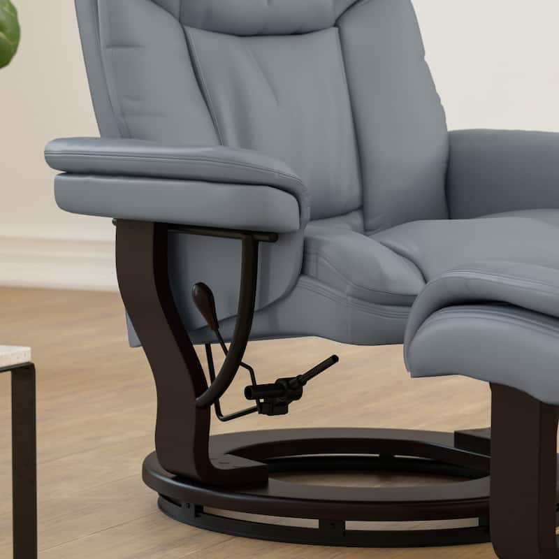 Contemporary Multi-Position Recliner and Curved Ottoman with Swivel Base