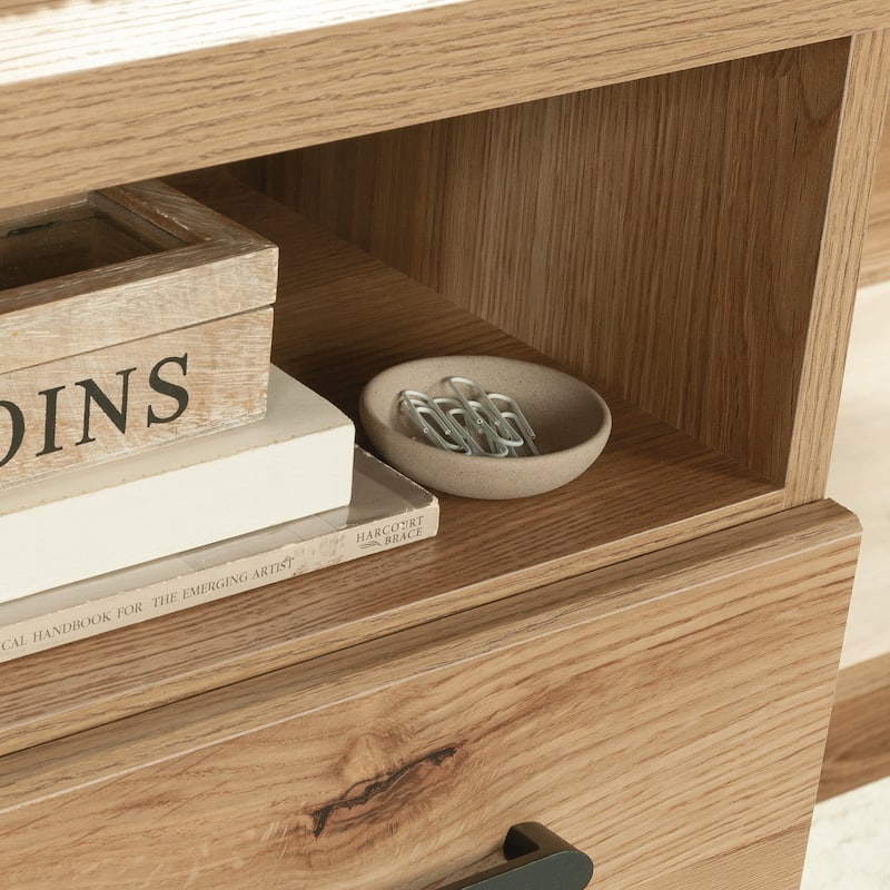 Wood L-Shaped Desk with Small Drawer, Brown