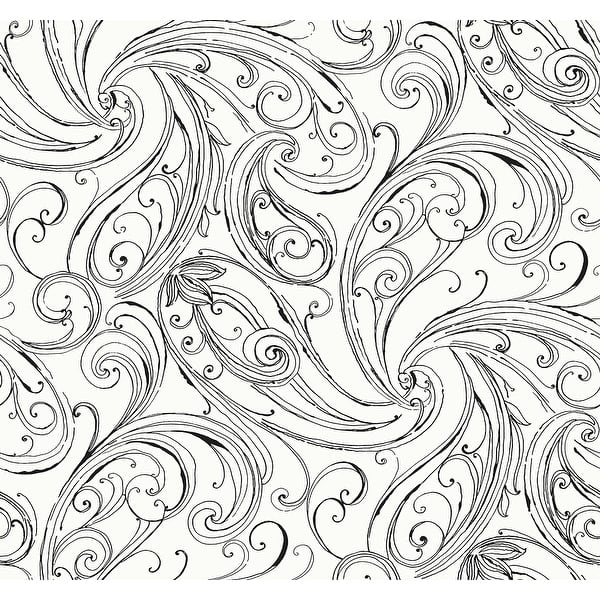 slide 2 of 5, Seabrook Designs Linnet Paisley Scrolls Unpasted Wallpaper 27 in. W x 27 ft. L - Inkwell & Off-White