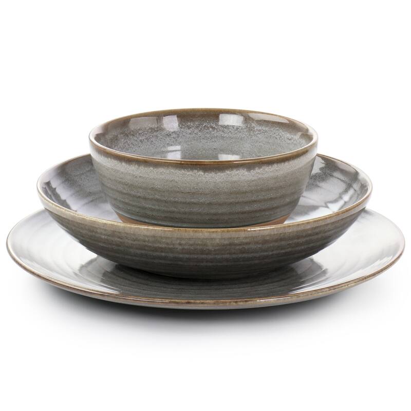 12 Piece Round Earthenware Dinnerware Set in Gray