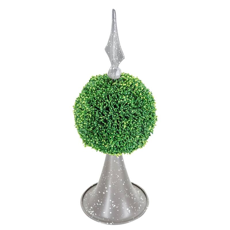 7x7x17" Faux Boxwood Topiary Sphere on Metal Spire
