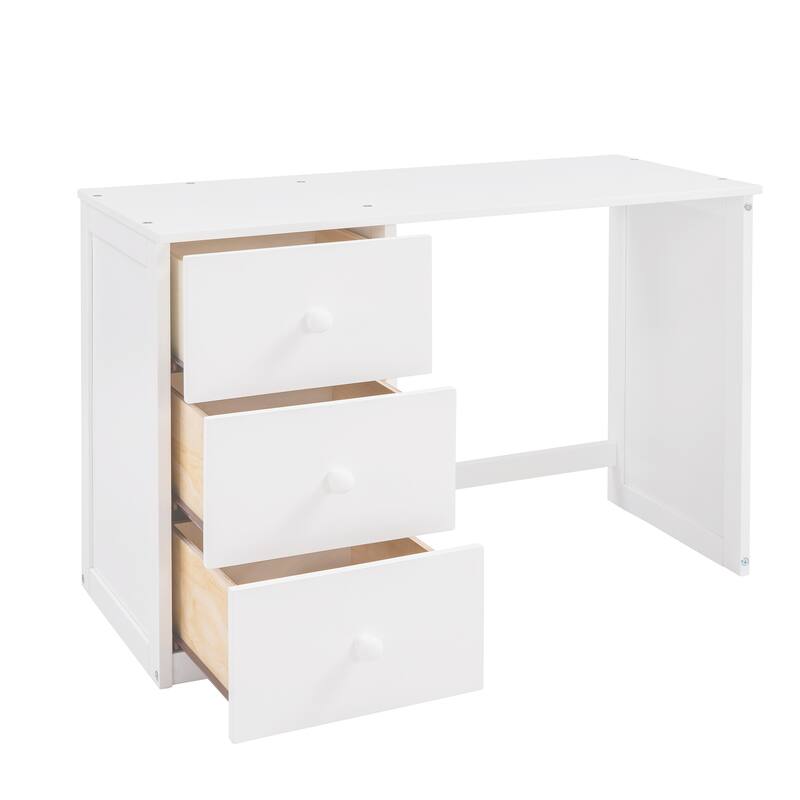 Space-Saving Twin Loft Bed with Desk, Wardrobe & Drawers in White