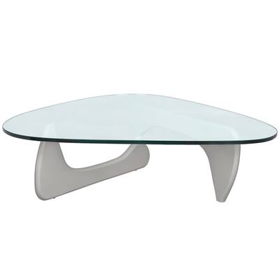 36" Triangular Mid Century Modern Accent Center Coffee Table with Glass Top and Wood Base for Home & Living Room