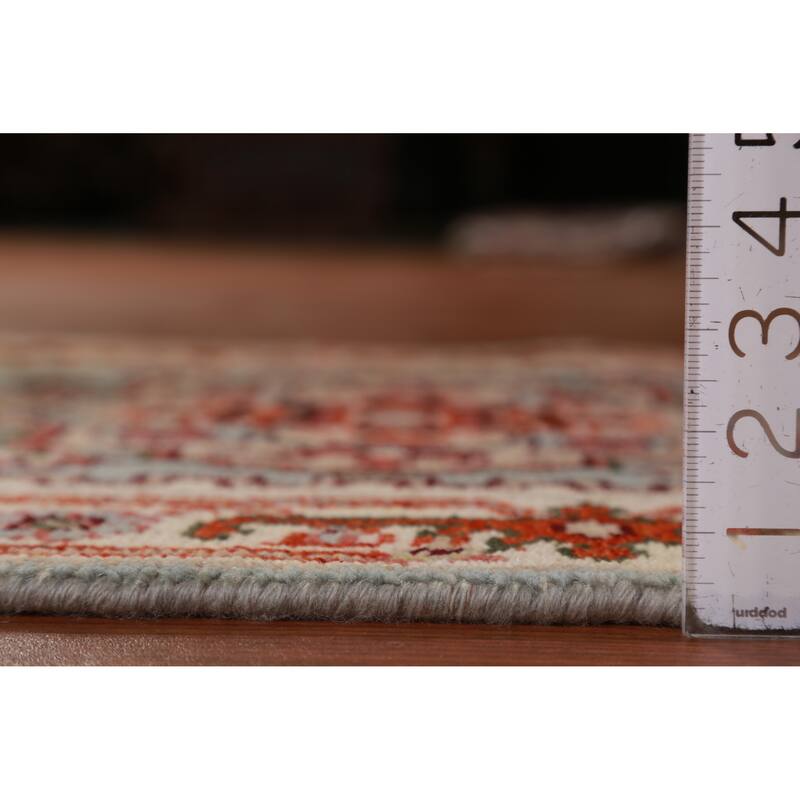 Hand Knotted Oriental 100% Wool Carpet Traditional Geometric Navy Blue & Blues Heriz (serapi) Runner Rug - 8' 4'' X 2' 6''