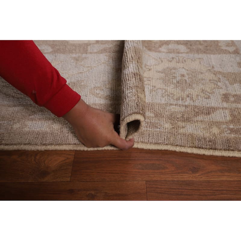 Brown Floral Oushak Vegetable Dye Area Rug Hand-Knotted Wool Carpet - 8'7"x 9'10"