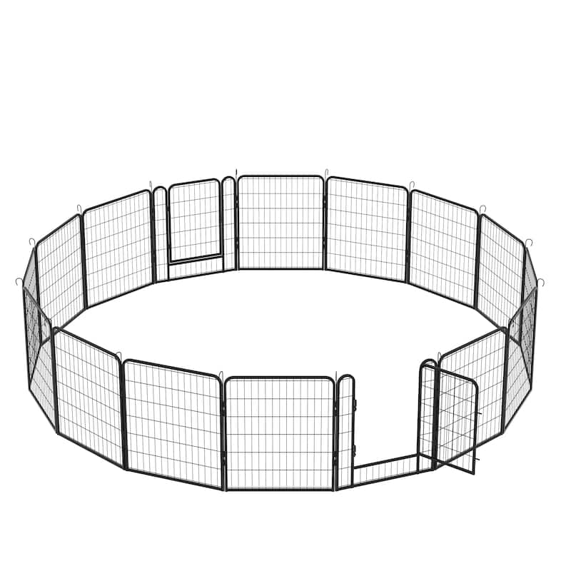 16 Panels Heavy Duty Metal Playpen with door,31.7"H Dog Fence Pet Exercise Pen for Outdoor