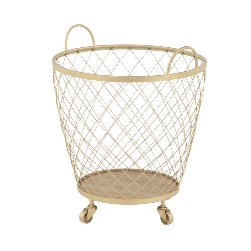 Metal Deep Set Wire Basket Storage Cart with Wheels and Handle - Set of 2 Gold - Roche River Decor - 17"W x 18"L x 21"H