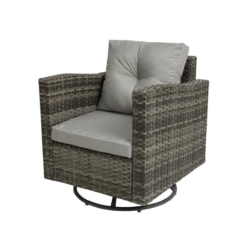 Outdoor Rattan Conversation Swivel Chair Set of 3 with Table