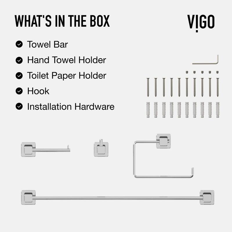 VIGO Meridian 4-Piece Bathroom Hardware Accessory Set with 24 in. Towel Bar, Toilet Paper Holder, Hand Towel Holder, Hook