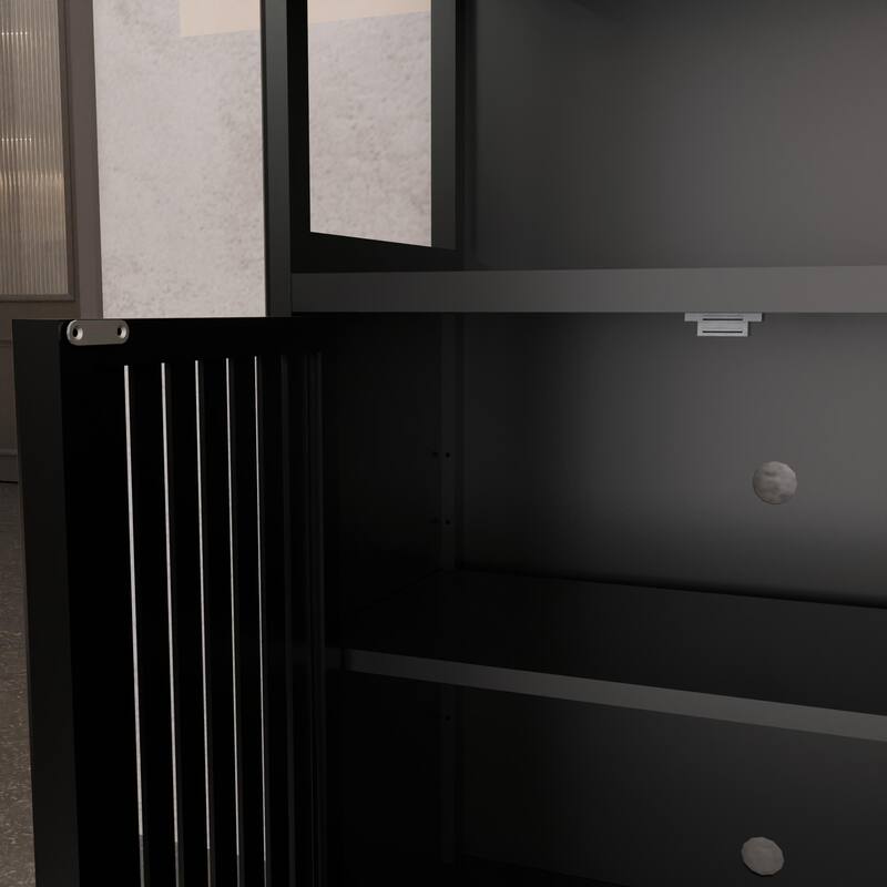 Black Bamboo Storage Cabinet, Separate Cabinet With 2 Doors, Floor Cabinet Organizer For Living Room, Kitchen, Entrance