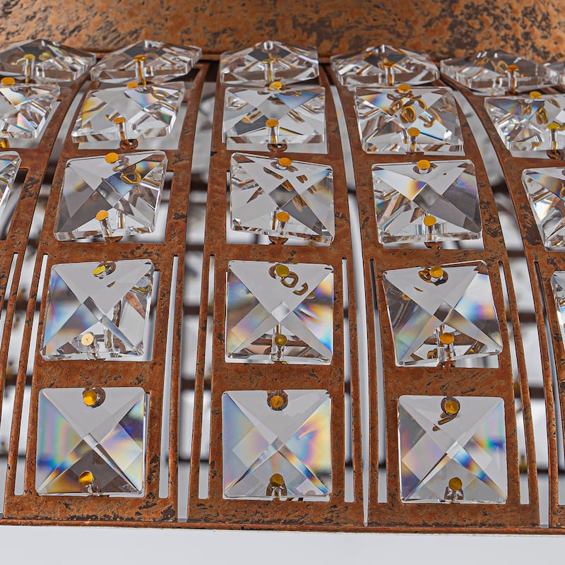 Retro French 38.6" W Antique Brass Linear Rectangle Crystal LED Flush Mount Ceiling Light