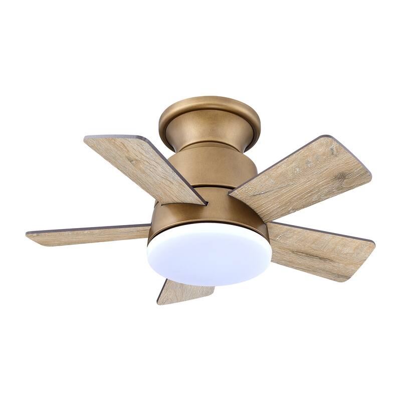 24" Aged Brass Wooden Small Dimmable Hugger Ceiling Fan with Light