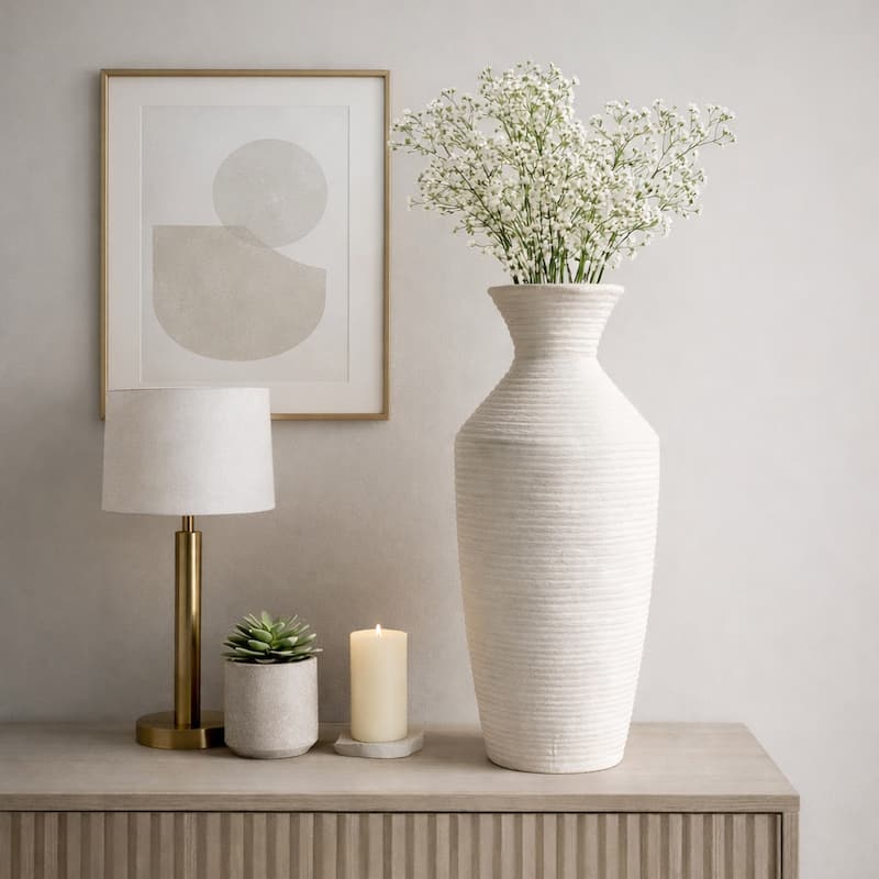 Sculptural Ribbed Paper Mache Table Vase - Stylish Tall Flower Vase