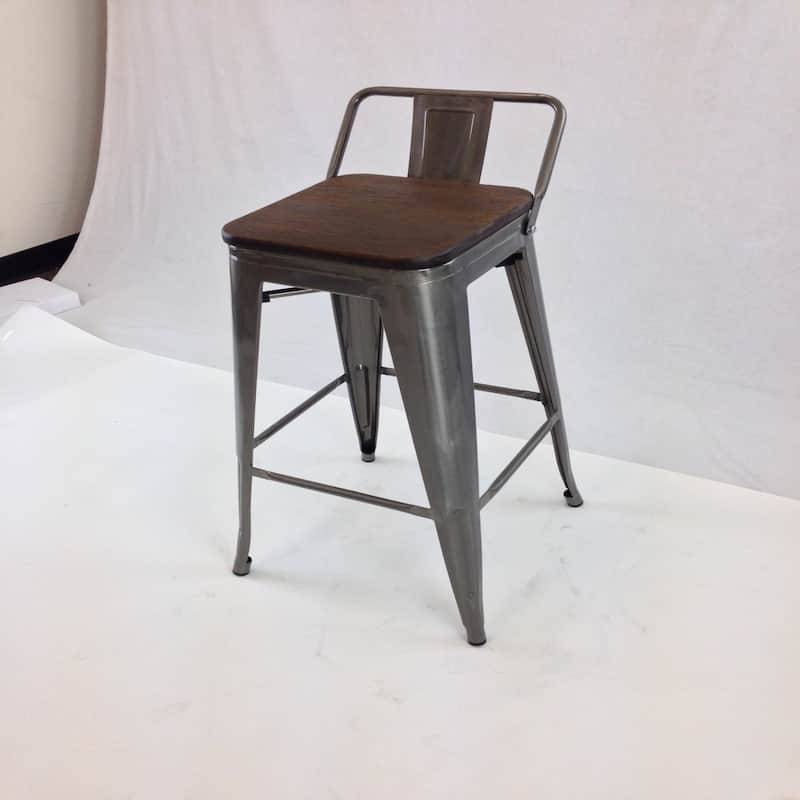 Set of 4 Industrial Style 30 Inch Wood and Metal Bar Height Chairs - 12” x 12” x 30”
