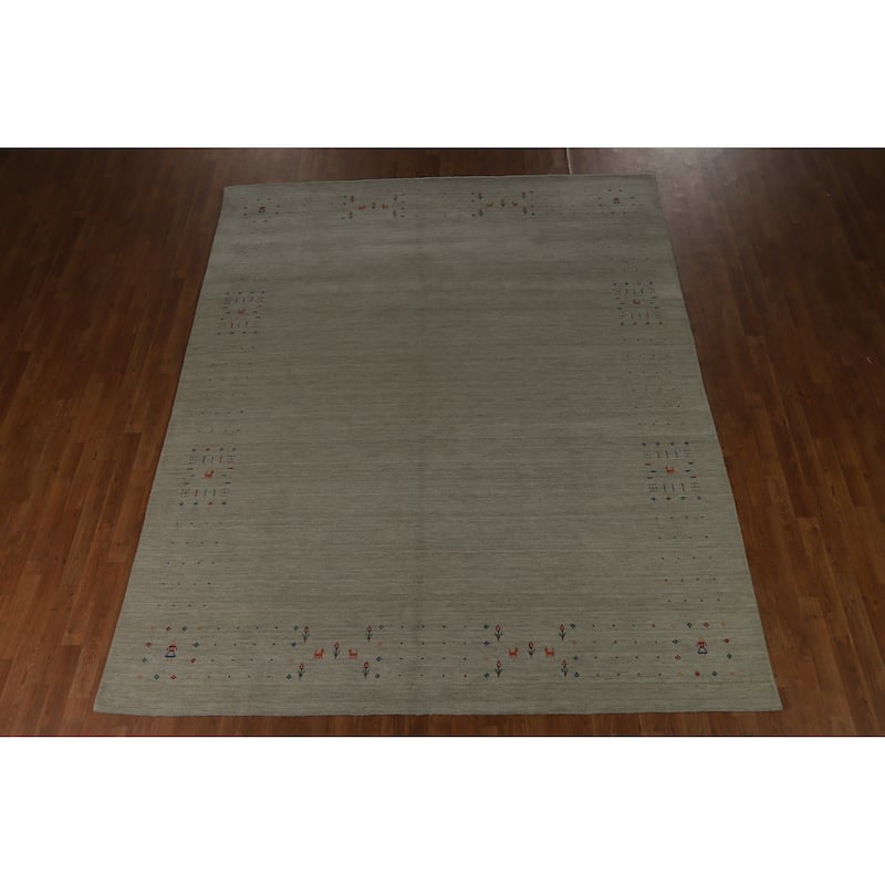 Hand Knotted Oriental 100% Wool Carpet Tribal Animal Pictorial Greys & Charcoal Gabbeh Area Rug - 9' 11'' X 8' 2''