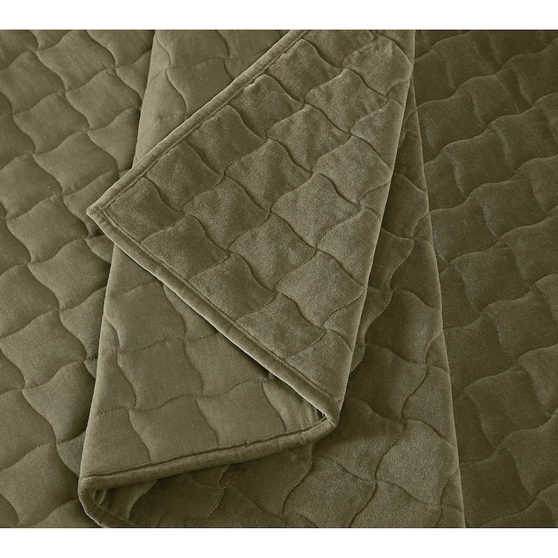 Brooklyn Loom Matte Cotton Velvet Wavy Square Quilt Set