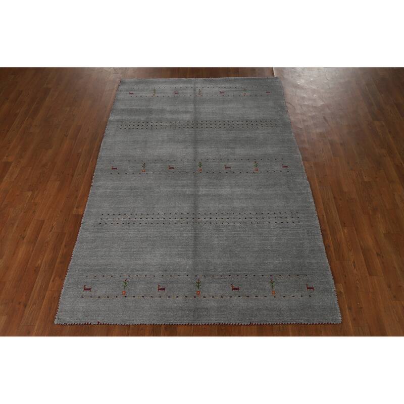 Hand Knotted Oriental 100% Wool Carpet Tribal Animal Pictorial Greys & Charcoal Gabbeh Area Rug - 7' 10'' X 5' 0''