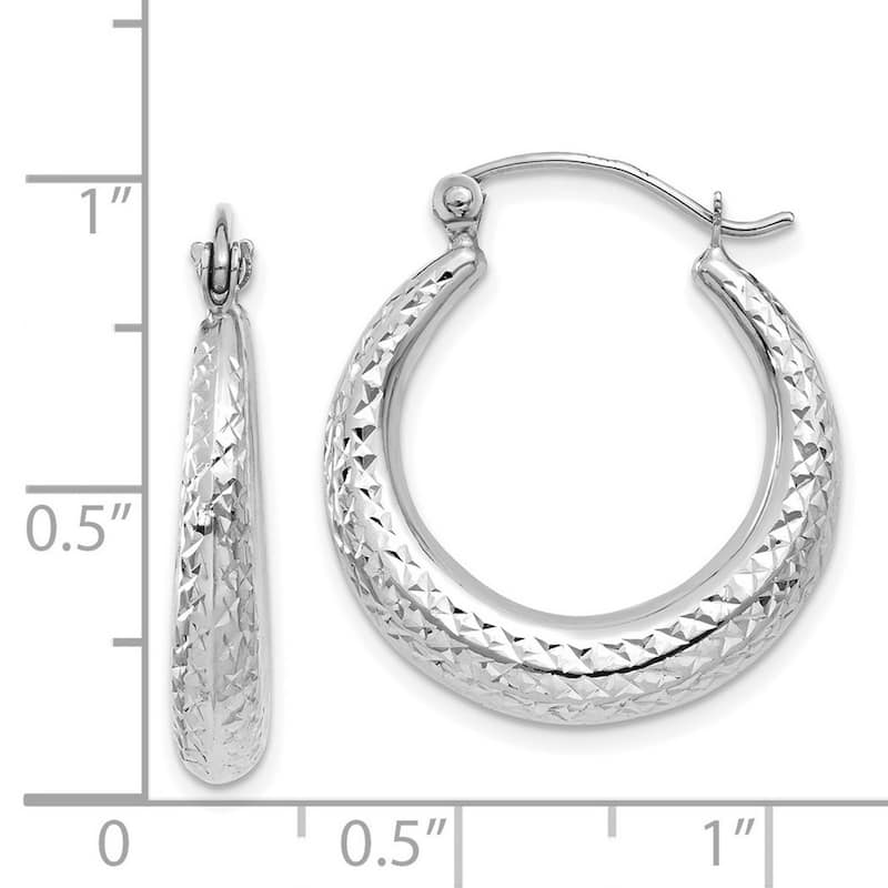 Curata 14k White Gold 22x5mm Fully Diamond-cut Graduated Hoop Earrings