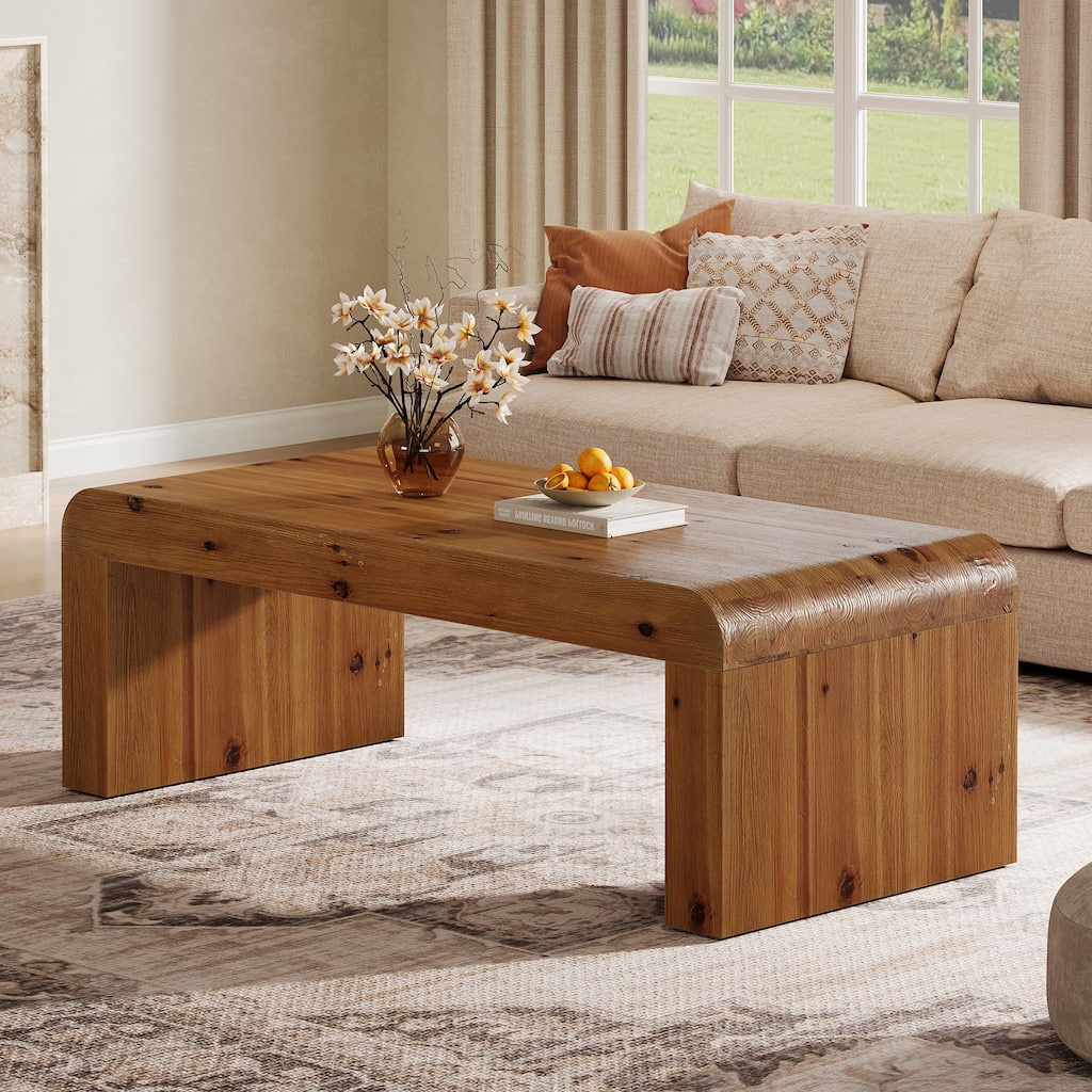Solid Wood Rectangle Coffee Table, Center Tea Accent Cocktail Table for Living Room