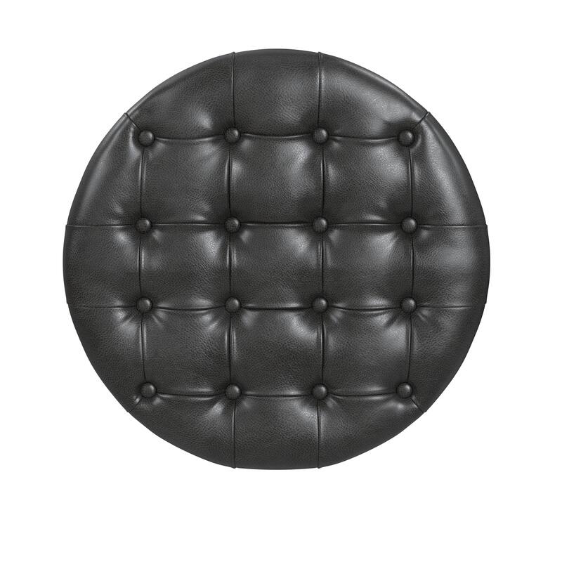 Copper Grove Lamentin Tufted Faux Leather Round Storage Ottoman