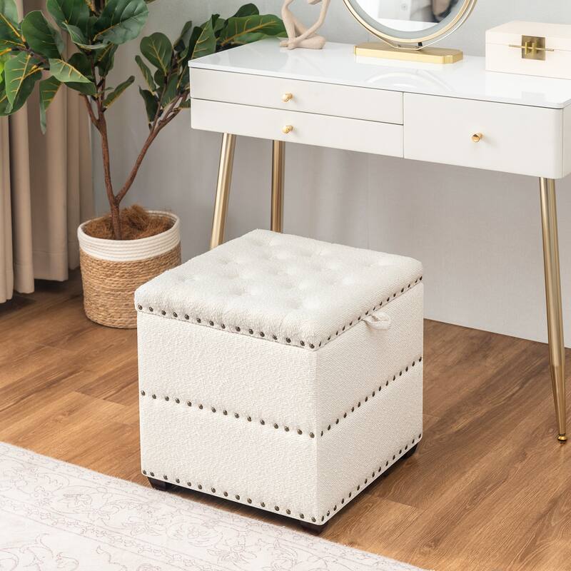 Adeco Fabric Square Ottoman with Tray
