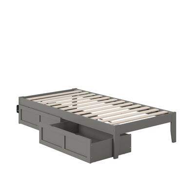Twin Bed with USB Charger & Drawers - Grey Storage Bed Frame - 76" x 38" - Strong Slat Kit Included