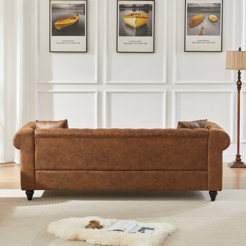 85.5" Tech Fabric Sofa with Rolled Arms and Button Tufted Design