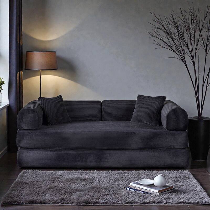 Compression Sofa Bed Convertible Floor Futon Couch, 2 Seat Boneless Modular Loveseat with Corduroy Fabric