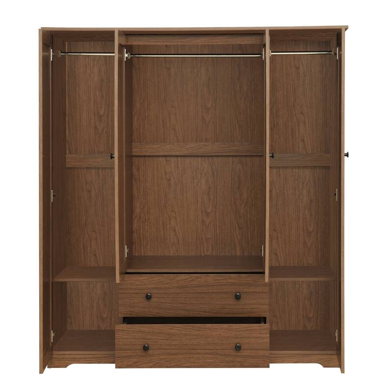 4 Door Wardrobe Armoire Closet With 2 Drawers,Combining Hanging Space, Drawers And Storage