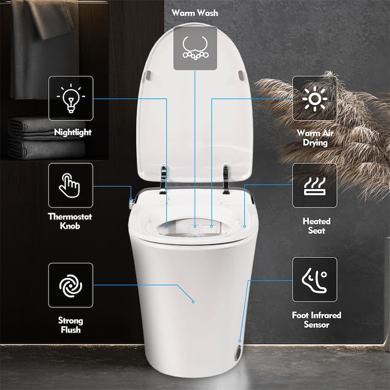 Luxury Smart Toilet w/ Dryer & Warm Water, Heated Seat, Remote Control
