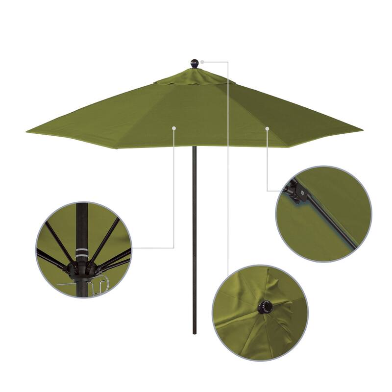 California Umbrella 9' Rd. Aluminum Frame, Fiberglass Rib Market Umbrella, Push Open, Bronze Finish, Pacifica Fabric