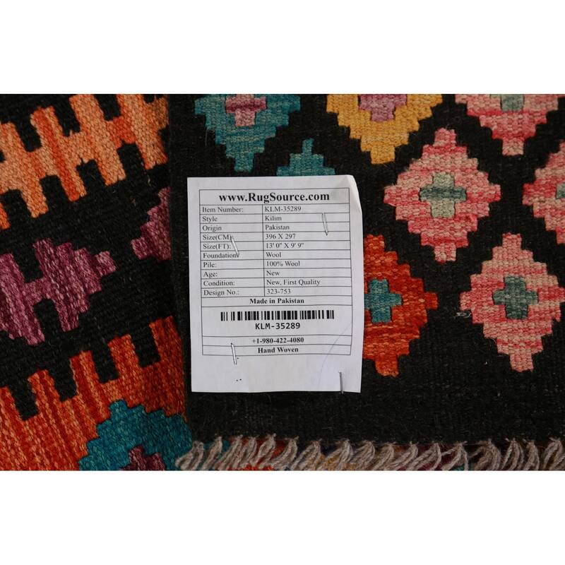 Kilim Oriental Area Rug Flatweave Orange Reversible Wool Carpet - 9'9"x 13'0"