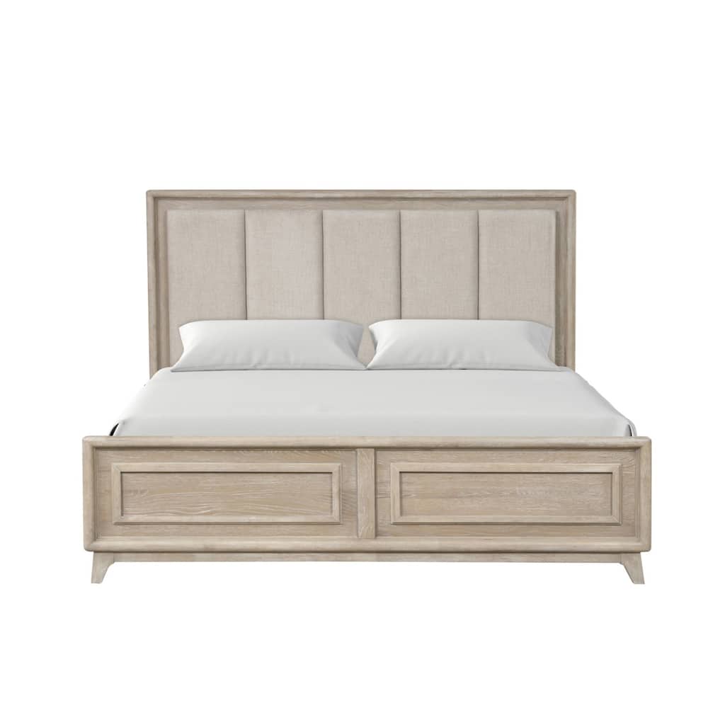 Upholstered Eastern King Bed with Channel Padded Headboard in Oak