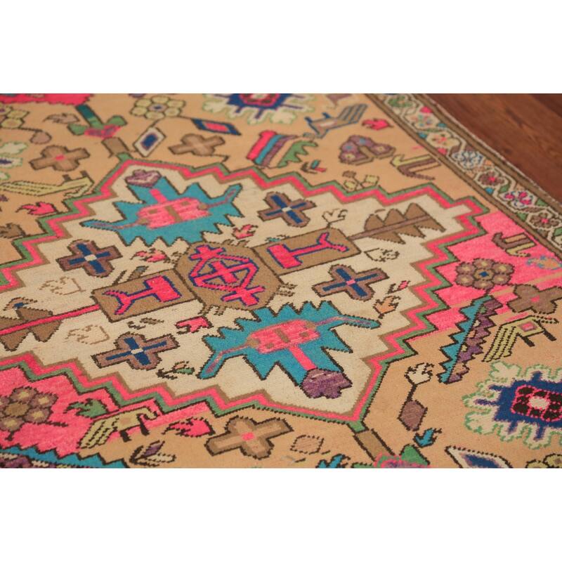 Geometric Ardebil Persian Runner Rug Handmade Wool Carpet - 3'6"x 9'7"