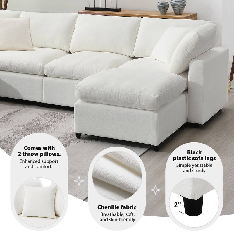6-Piece Modular Cloud Chenille Sofa Bed with Ottoman by Harper&Bright Designs.