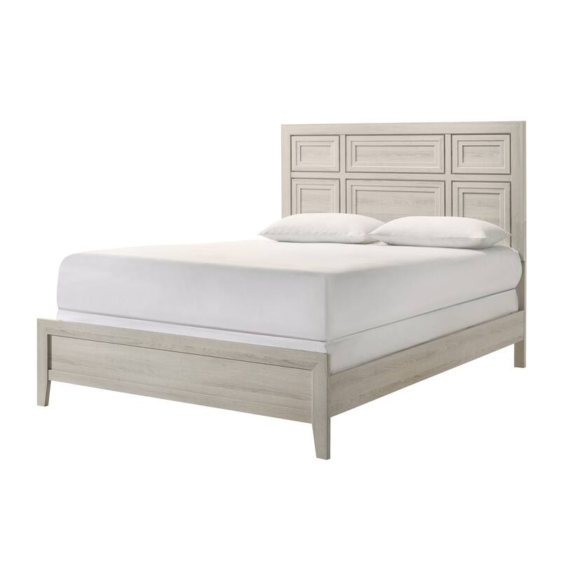 Antique White Queen Size Panel Bed with Recessed Design, Wooden Bedroom Furniture - Antique White