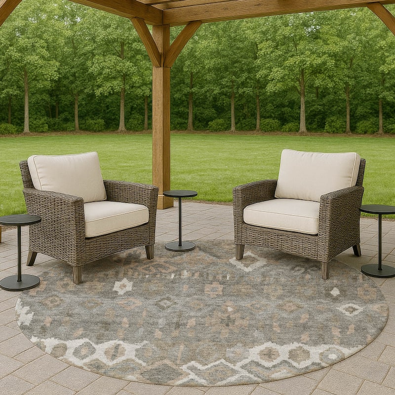 Machine Washable Indoor/ Outdoor Boho Moroccan Chantille Rug - Pewter - 8' x 8'
