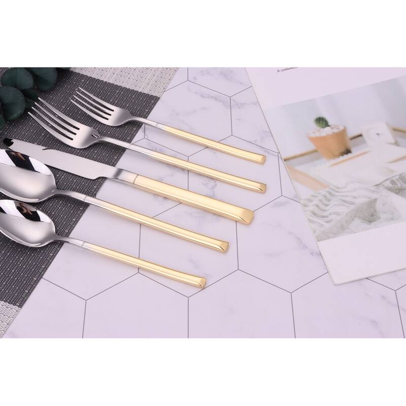 20 Pc Flatware Set Silver With Graduated Gold Handles - Service For 4
